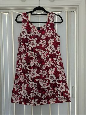 Red, Black & White Floral Hawaiian A-Line Sleeveless Dress Mini